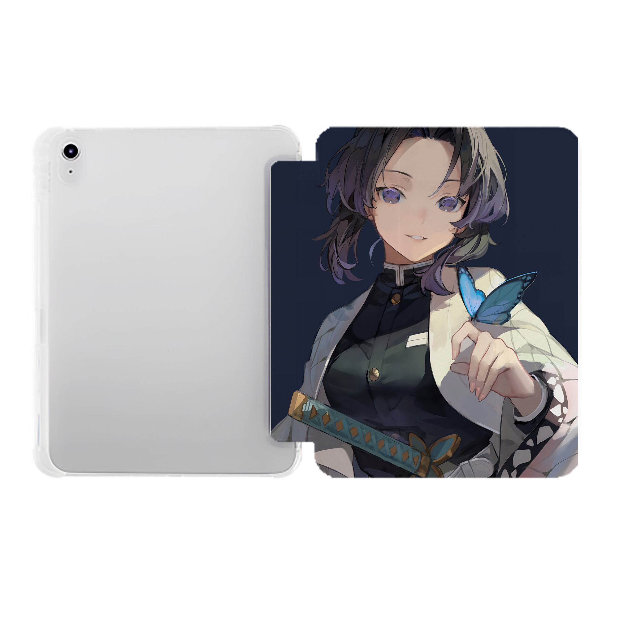 （画像用） 鬼滅の刃（きめつのやいば）蟲柱-胡蝶 しのぶ／こちょう しのぶ Kochou Shinobu IPad ケース ペン収納付き 三つ折りスタンド PUレザー×シリコン 対応機種9.5/10.5/10.9インチ